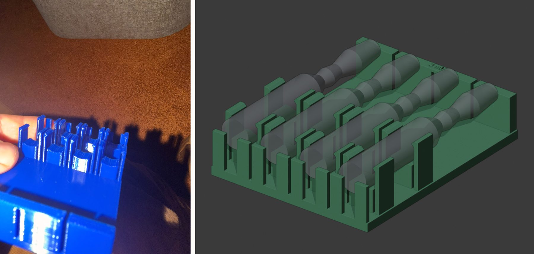 Fork clips: flexure fingers that grip only the straight body of each ampoule