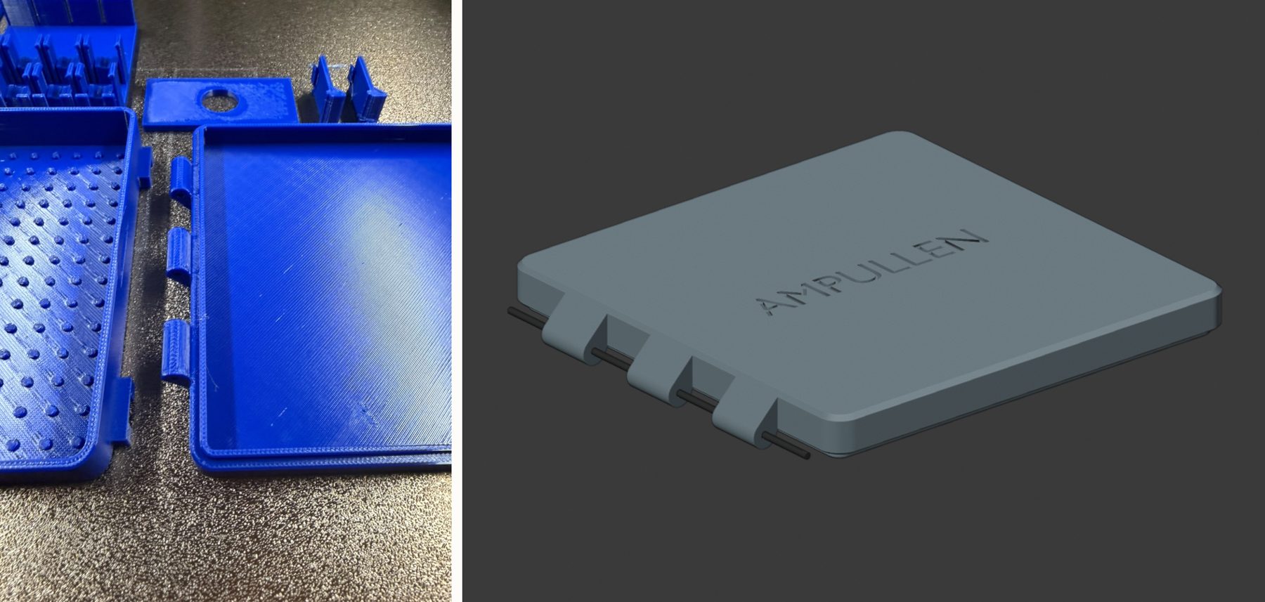 Lid hinge knuckles, held together by a piece of 1.75 mm filament